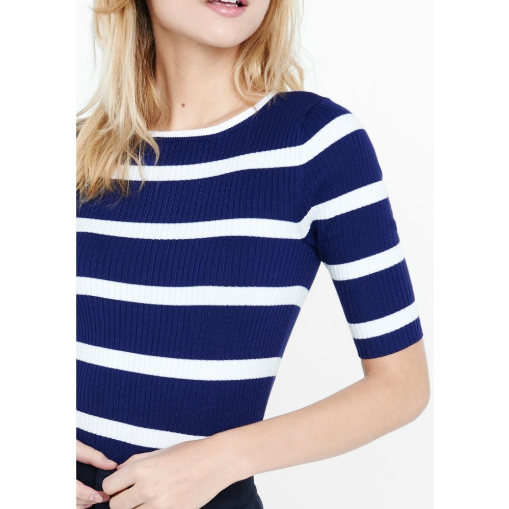 Striped Ribbed Elbow Sleeve Sweater